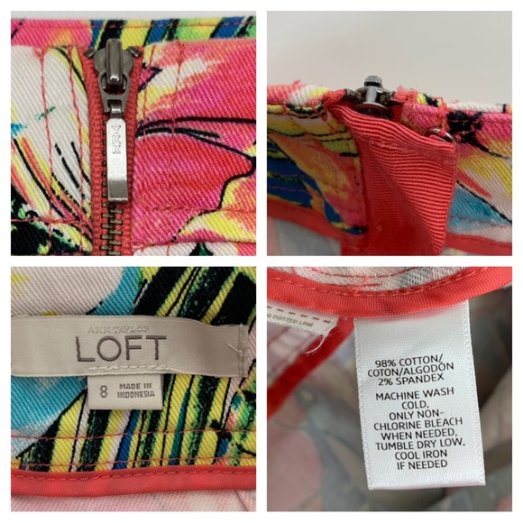 Loft Ann Taylor Colorful Floral Lightweight Denim Stretch Pencil Skirt Size 8 - Picture 12 of 15